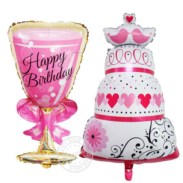 Large Size Cake and Wine Bottle Birthday Balloon