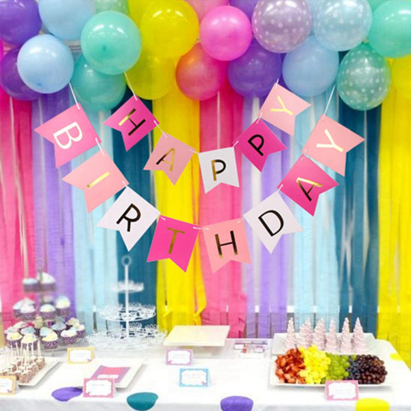 Happy Birthday Banner Tassel Pom Poms Birthday Party Decoration