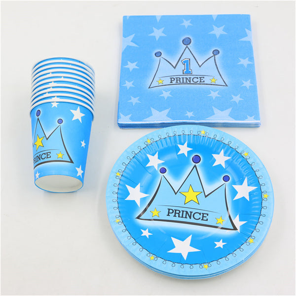 Prince Crown Birthday Party Tableware Set