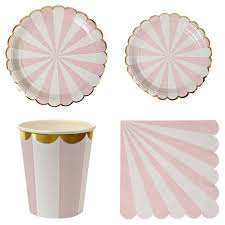 Gold and Pink Striped Disposable Paper Tableware Set