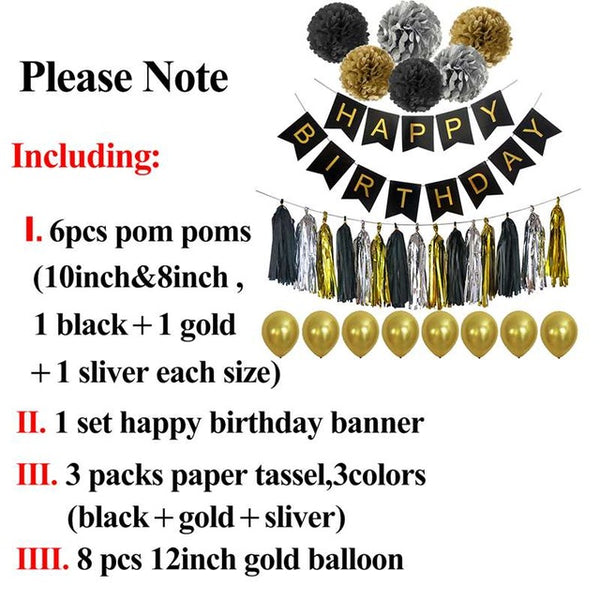 Happy Birthday Banner Tassel Pom Poms Birthday Party Decoration