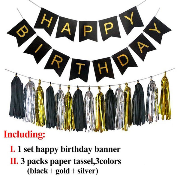 Happy Birthday Banner Tassel Pom Poms Birthday Party Decoration