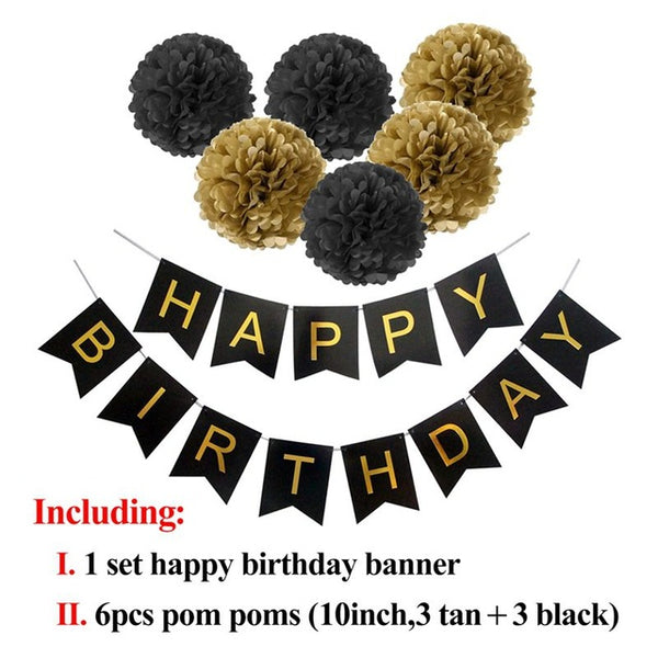 Happy Birthday Banner Tassel Pom Poms Birthday Party Decoration