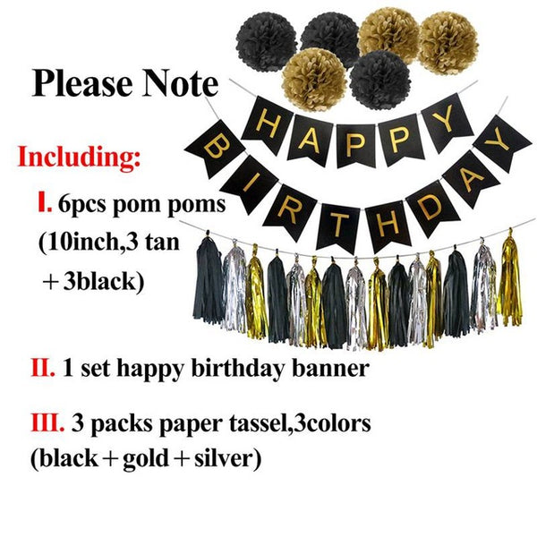 Happy Birthday Banner Tassel Pom Poms Birthday Party Decoration