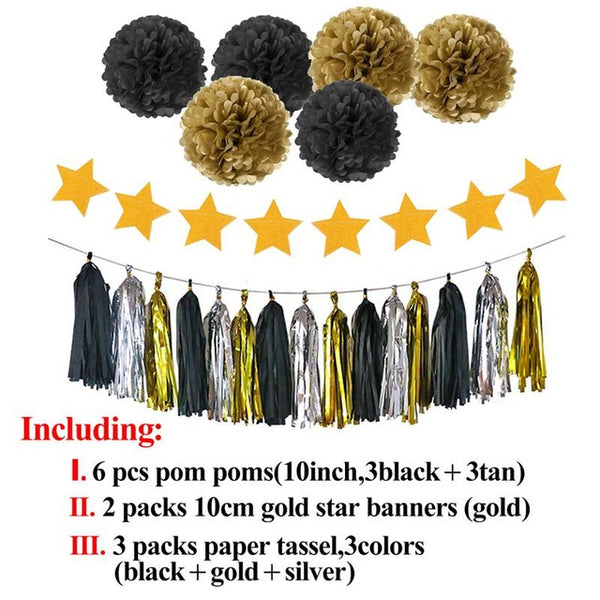 Happy Birthday Banner Tassel Pom Poms Birthday Party Decoration