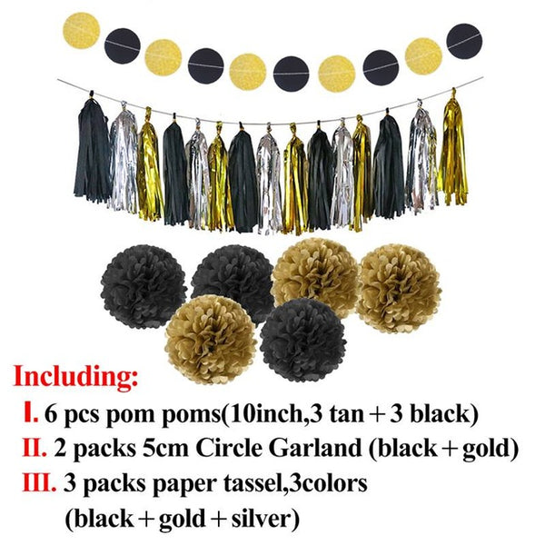 Happy Birthday Banner Tassel Pom Poms Birthday Party Decoration
