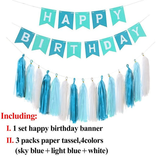 Happy Birthday Banner Tassel Pom Poms Birthday Party Decoration