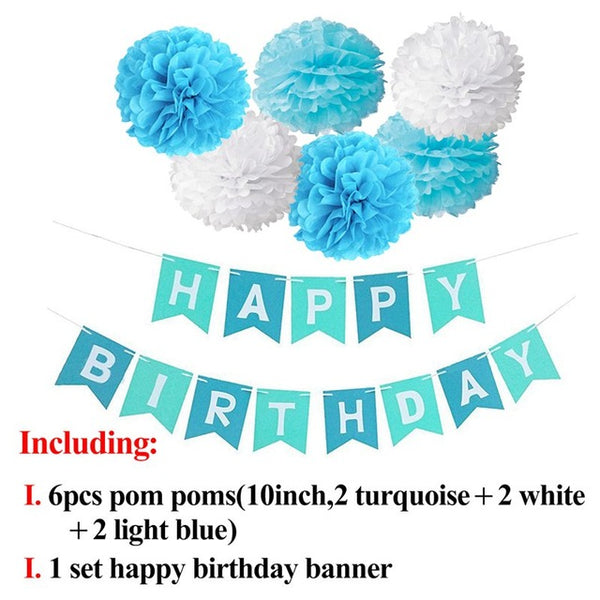 Happy Birthday Banner Tassel Pom Poms Birthday Party Decoration