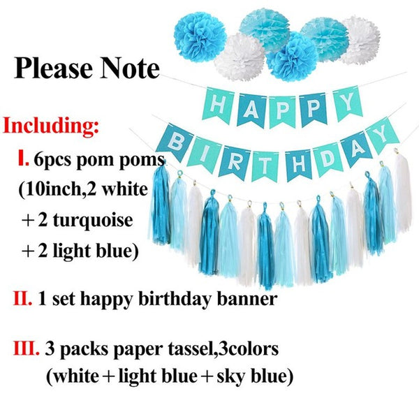Happy Birthday Banner Tassel Pom Poms Birthday Party Decoration