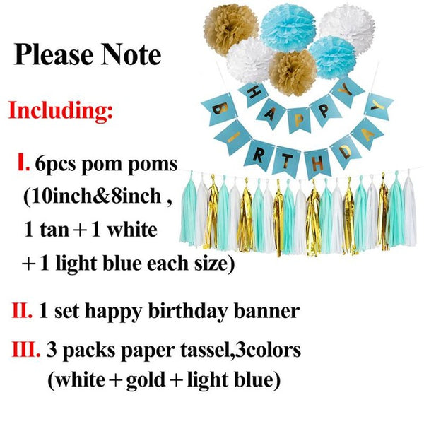 Happy Birthday Banner Tassel Pom Poms Birthday Party Decoration