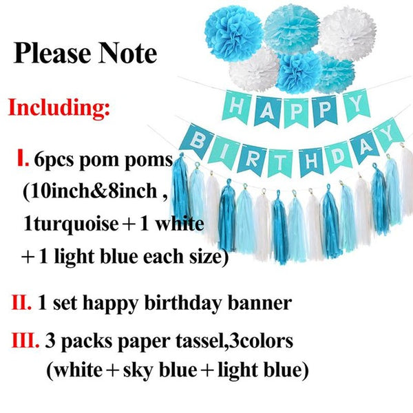 Happy Birthday Banner Tassel Pom Poms Birthday Party Decoration