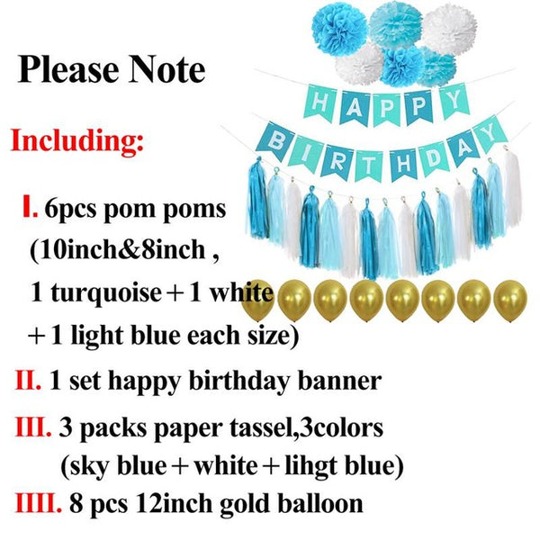 Happy Birthday Banner Tassel Pom Poms Birthday Party Decoration