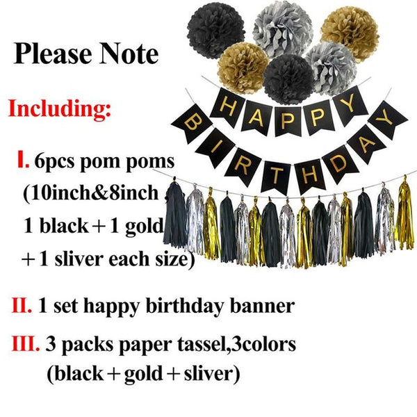 Happy Birthday Banner Tassel Pom Poms Birthday Party Decoration
