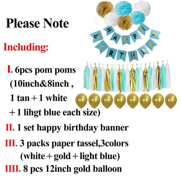 Happy Birthday Banner Tassel Pom Poms Birthday Party Decoration