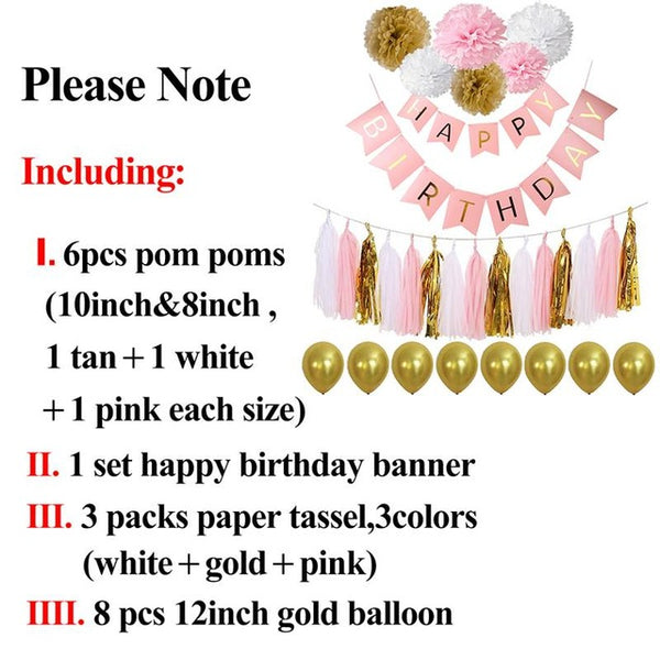 Happy Birthday Banner Tassel Pom Poms Birthday Party Decoration